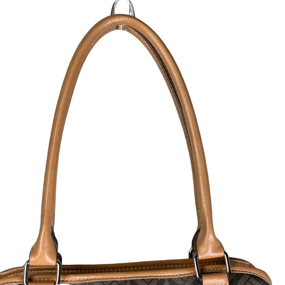 Big Buddha 2 Tone Brown Logo Pattern 3 Large Compartment Top Zip Satchel Handbag - Picture 14 of 16